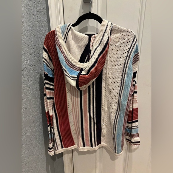 Tory Burch Baja Mixed-Print Hooded Sweater, New Ivory - Picture 3 of 4